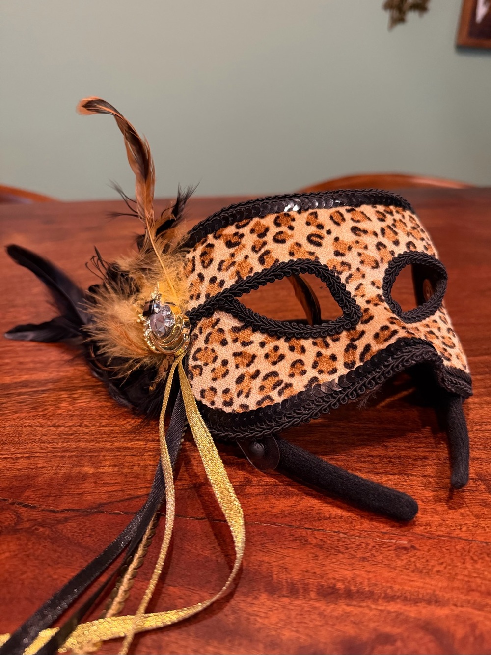 Adult Leopard Print Feather Masquerade Mask - Halloween Costume